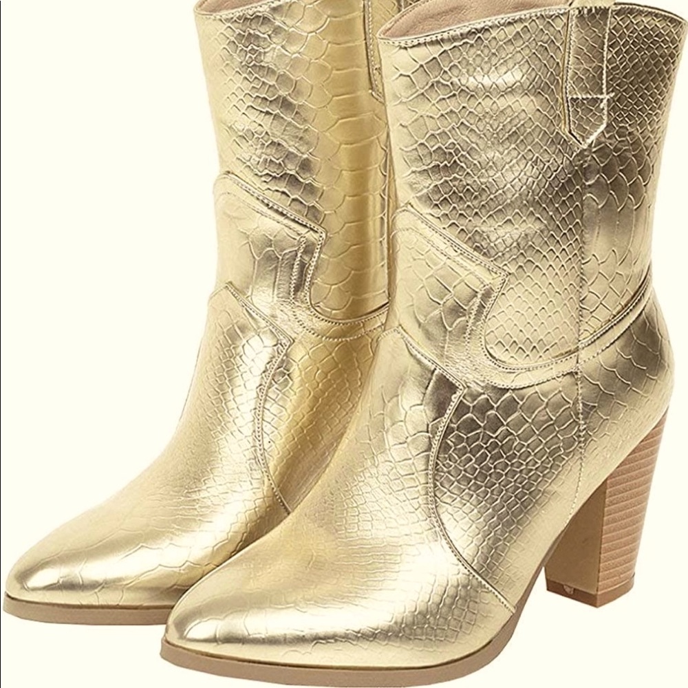 Gold Ankle Boots with Block Heel-USED